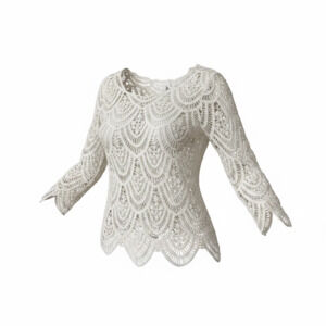 Capri White Crochet Lace Long Sleeve Top Blouse Size L